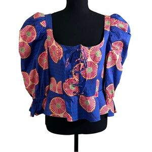 Autumn Adeigbo Women’s Royal Blue Romantic Corset Top w/Puff Sleeves, Size 10